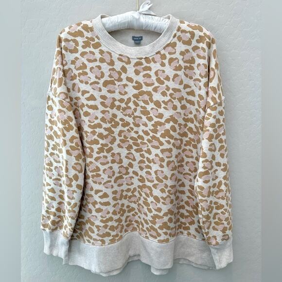 AERIE | Tan & Pink Leopard Animal Print Loungewear Boxy Sweatshirt | Medium - Picture 1 of 7